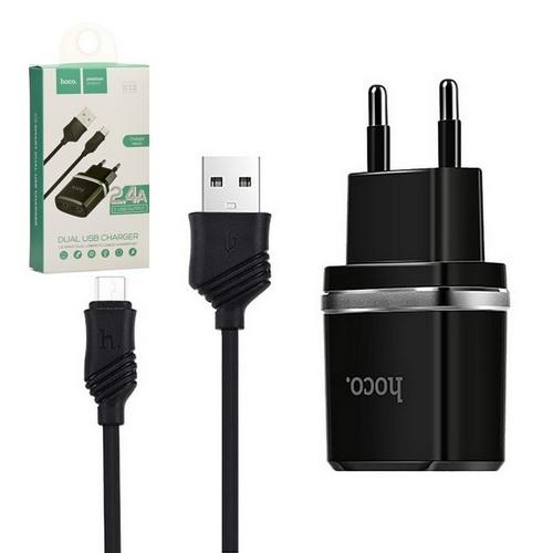 Сетевое зарядное устройство Hoco C12 с Micro USB (2USB, 2.4А) black